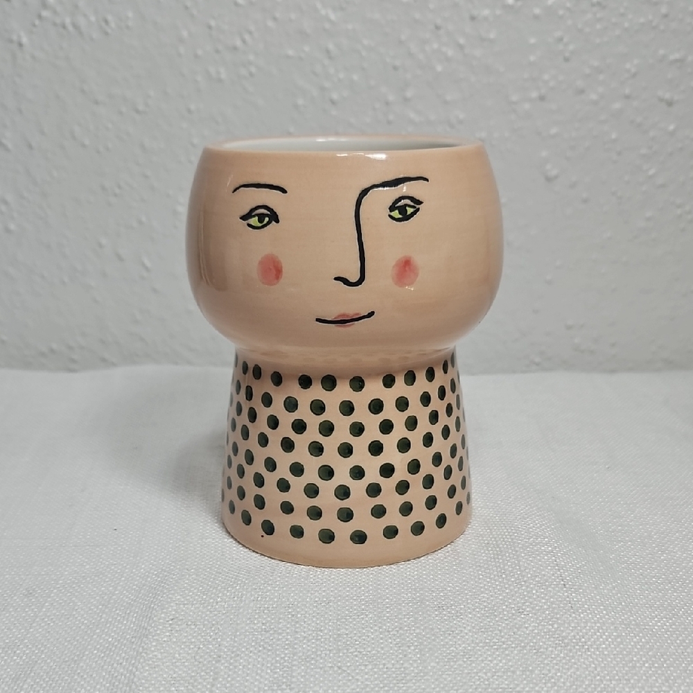 NWT Opal House Handcrafted Ceramic Face Planter - Beige and Green